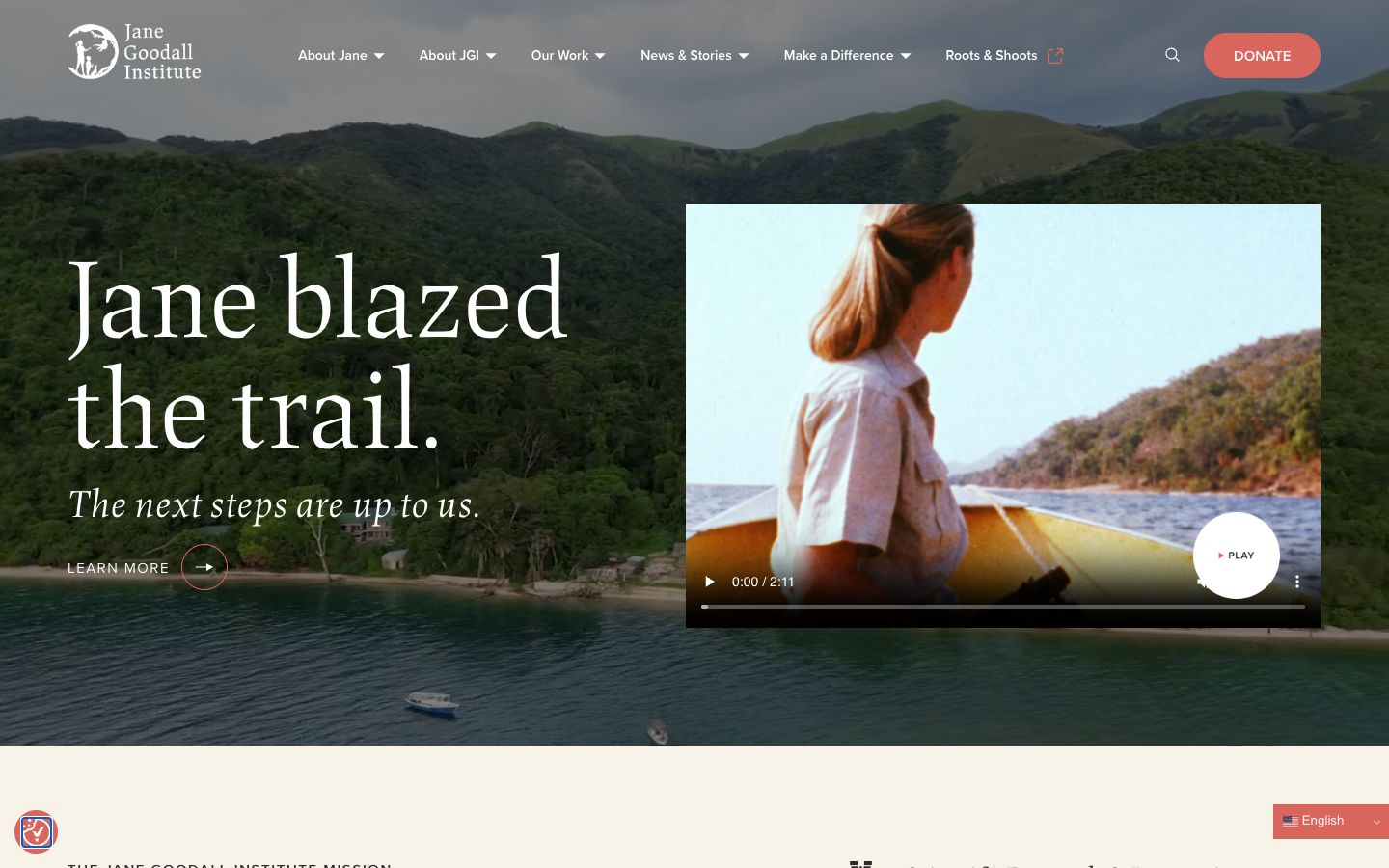 Non-profit website example: the Jane Goodall Institute
