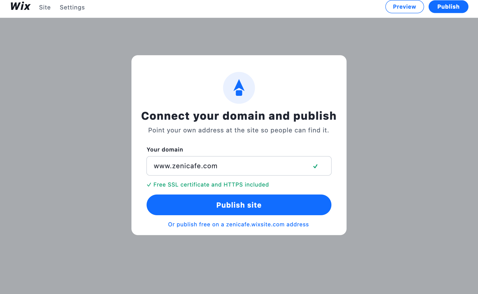 Connecting a custom domain and publishing a site in Wix